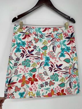 Talbots Lush Floral Canvas A-Line Colorful Knee Length Skirt Cotton & Spandex